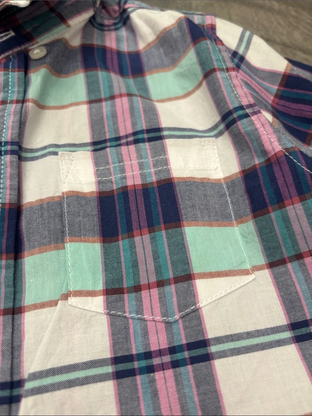 Janie and Jack size 5 Button-Down Plaid boys  Shirt in Teal, Navy & Pink - Picture 3 of 3